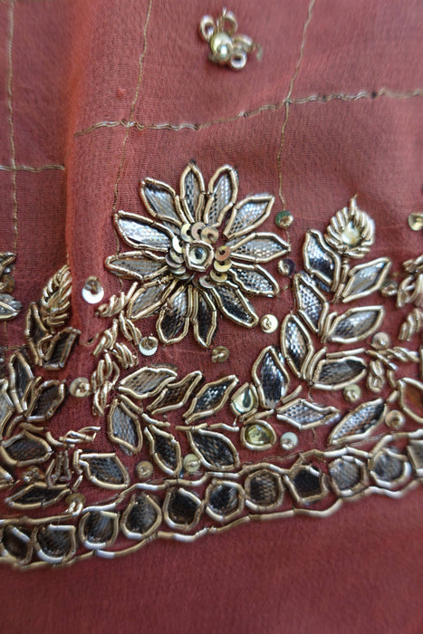 Coral Silk Chiffon Kundan Worked Dupatta - Preloved