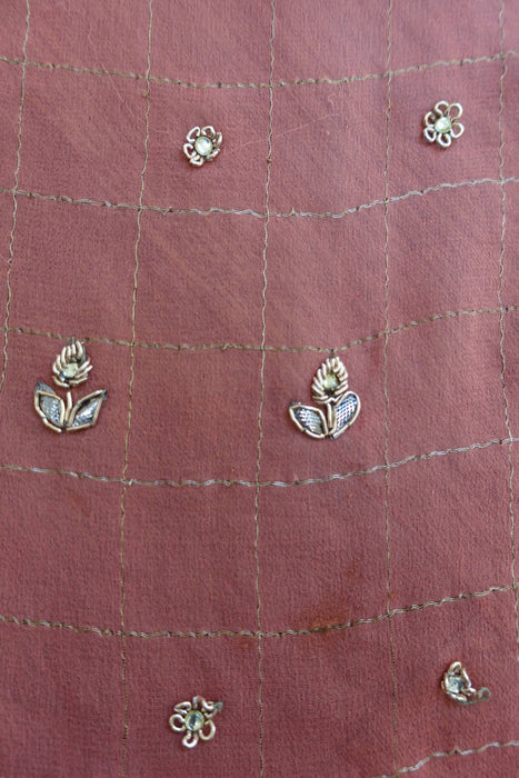 Coral Silk Chiffon Kundan Worked Dupatta - Preloved