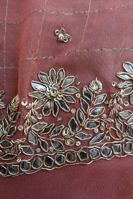 Coral Silk Chiffon Kundan Worked Dupatta - Preloved