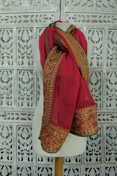 Pink Chiffon Embroidered Dupatta - New