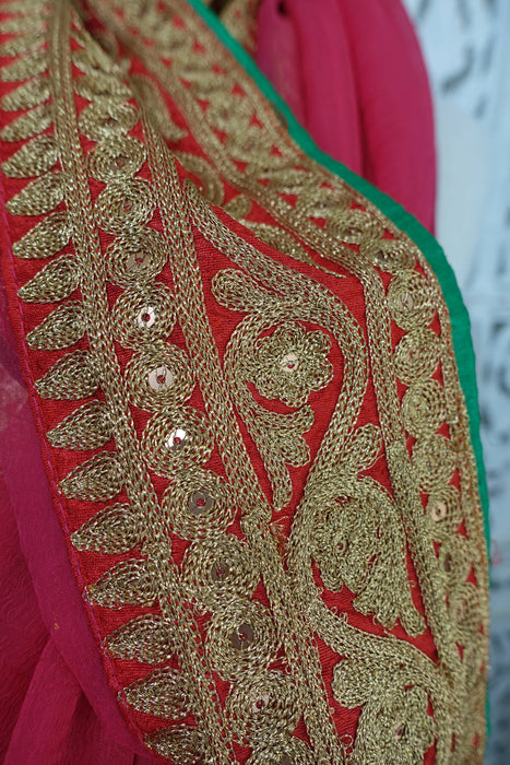 Pink Chiffon Embroidered Dupatta - New