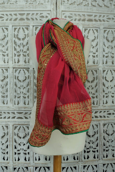 Pink Chiffon Embroidered Dupatta - New
