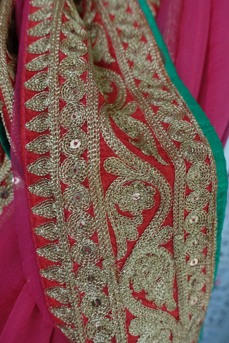 Pink Chiffon Embroidered Dupatta - New