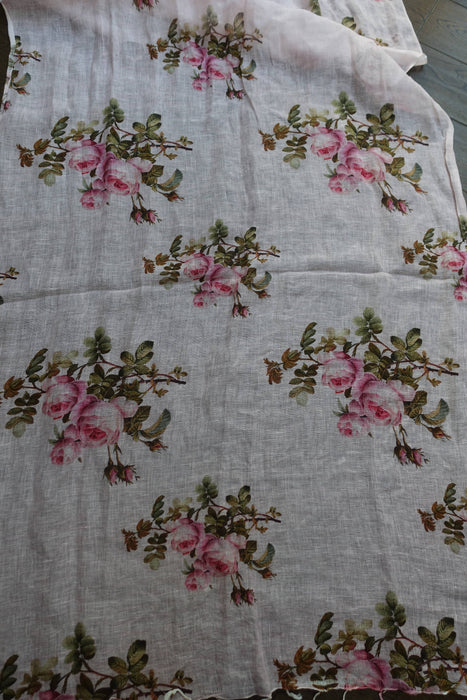 Pink Floral Print Linen Dupatta - New