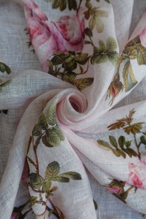 Pink Floral Print Linen Dupatta - New