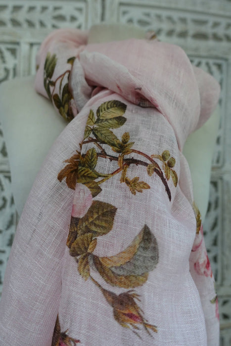 Pink Floral Print Linen Dupatta - New