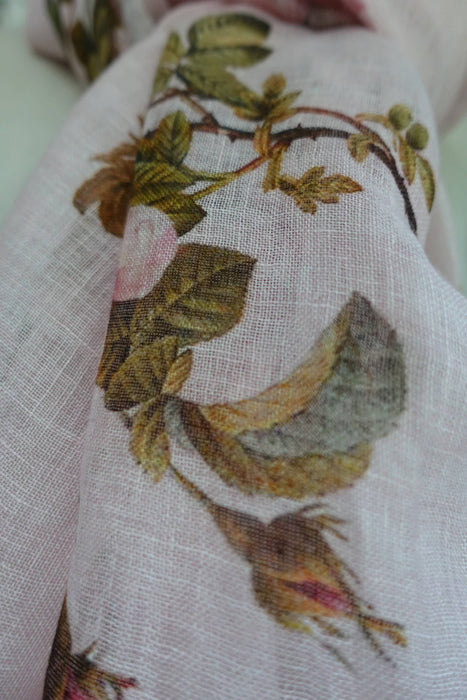 Pink Floral Print Linen Dupatta - New