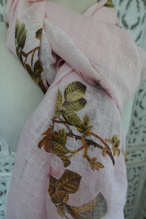 Pink Floral Print Linen Dupatta - New