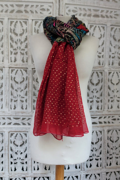 Red Sequinned Vintage Dupatta - New