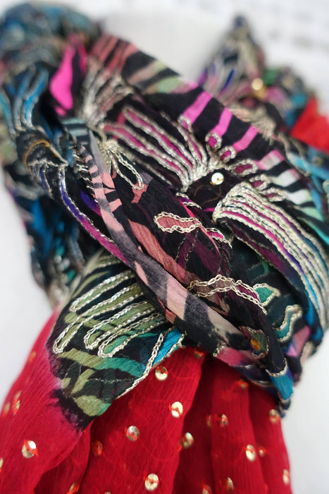 Red Sequinned Vintage Dupatta - New