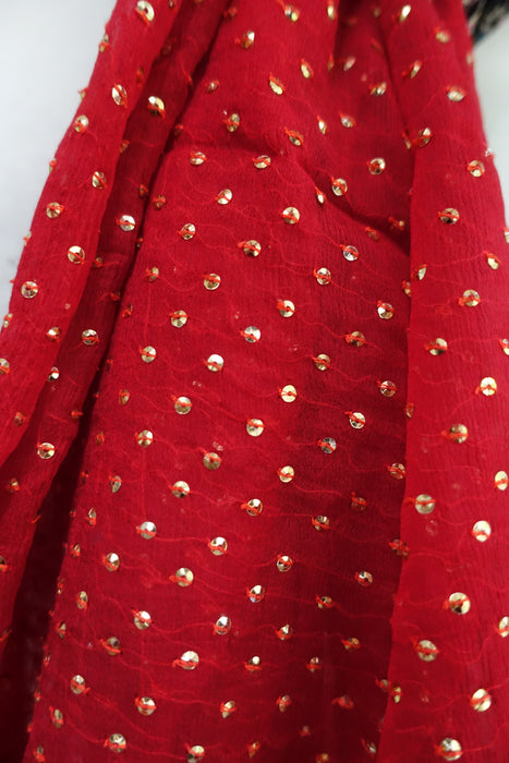 Red Sequinned Vintage Dupatta - New