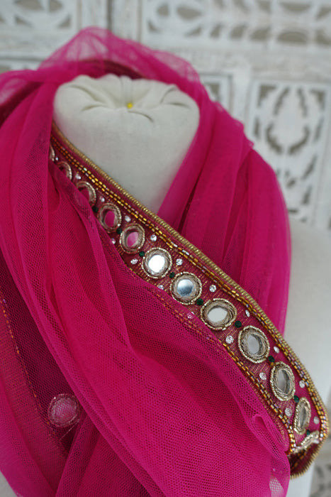 Pink Net Mirrored Dupatta - Preloved