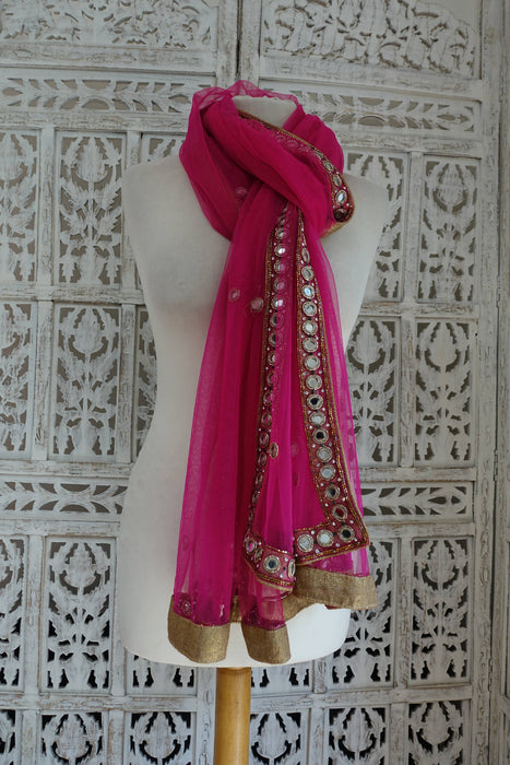 Pink Net Mirrored Dupatta - Preloved