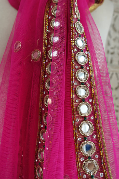 Pink Net Mirrored Dupatta - Preloved