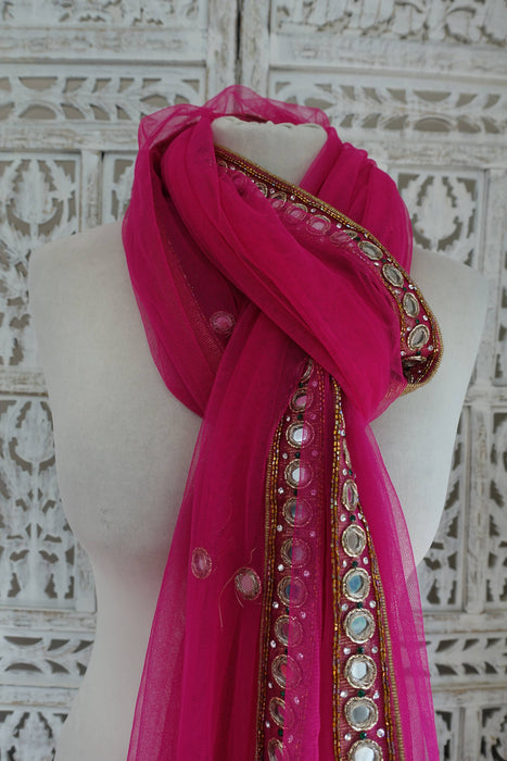 Pink Net Mirrored Dupatta - Preloved