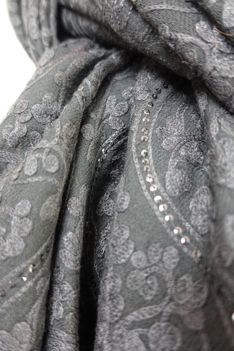 Black Embroidered Shawl - New