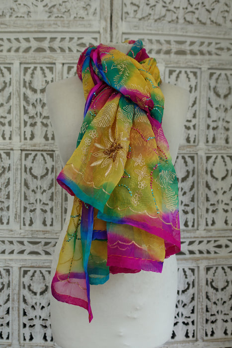 Multicoloured Silk Chiffon Vintage Dupatta - New