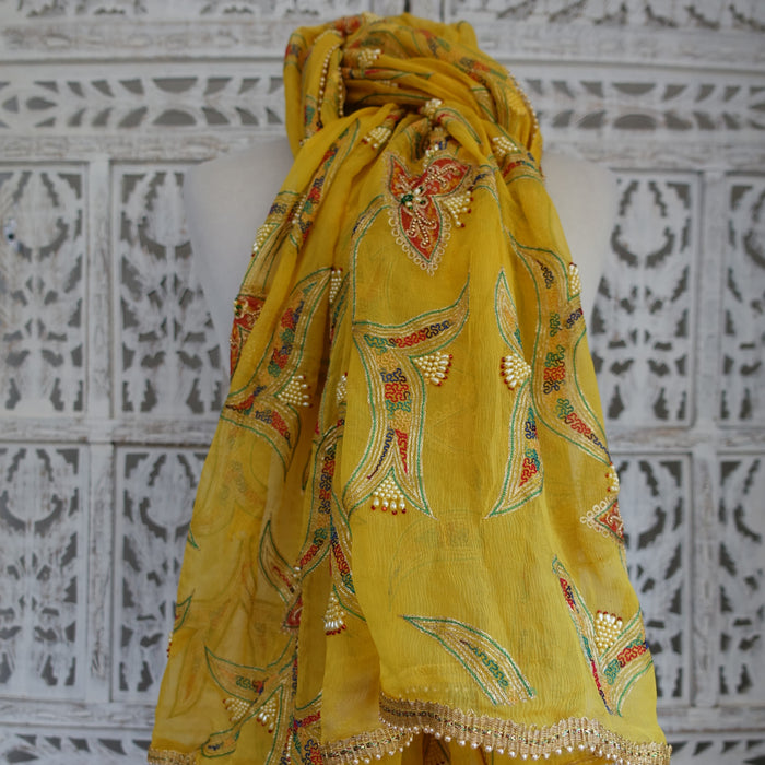 Yellow Vintage Embellished Dupatta - New