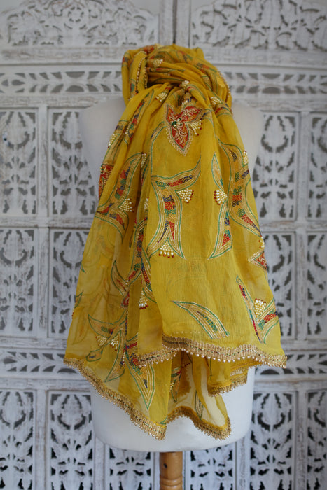 Yellow Vintage Embellished Dupatta - New