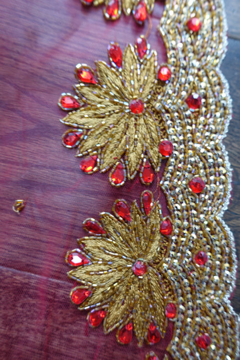 Red Embroidered Dupatta - New