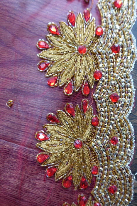 Red Embroidered Dupatta - New