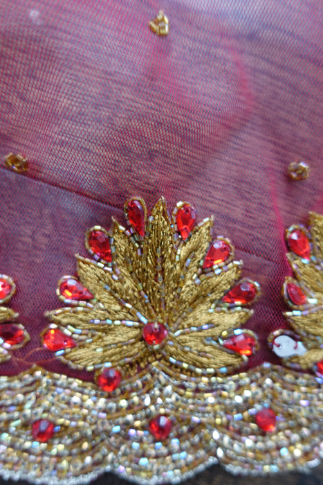Red Embroidered Dupatta - New