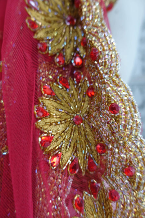 Red Embroidered Dupatta - New