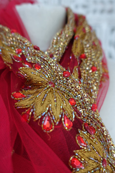 Red Embroidered Dupatta - New