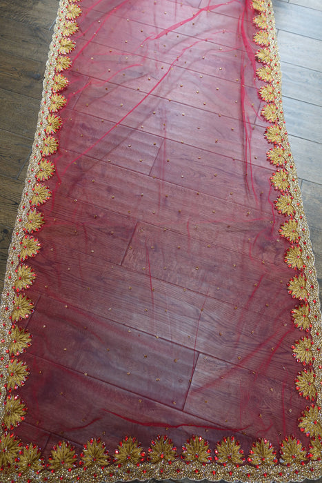 Red Embroidered Dupatta - New