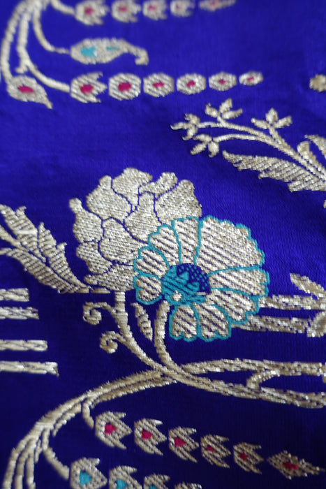 Purple Sateen Silk Vintage Banarsi Shawl - New