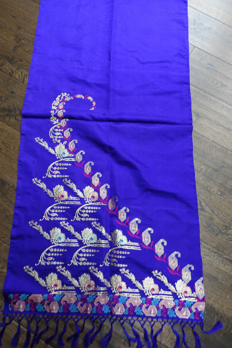 Purple Sateen Silk Vintage Banarsi Shawl - New