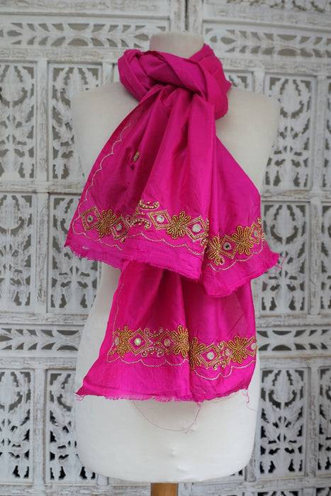Hot Pink Silk Vintage Dupatta - New