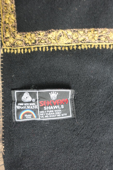 Black Wool Embroidered Winter Shawl - New