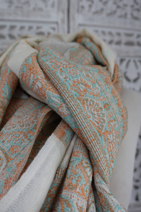 Off White Wool Pastel Coloured Embroidery Winter Shawl - New