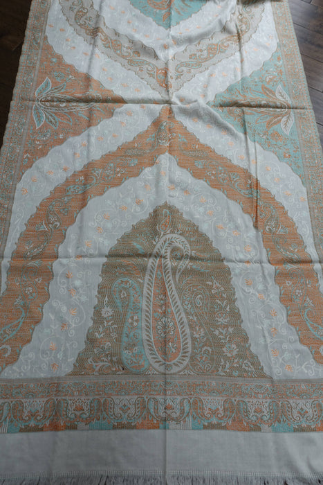 Off White Wool Pastel Coloured Embroidery Winter Shawl - New