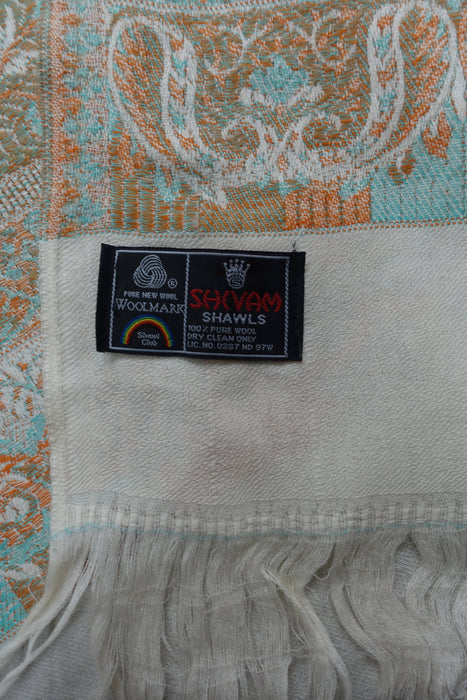 Off White Wool Pastel Coloured Embroidery Winter Shawl - New