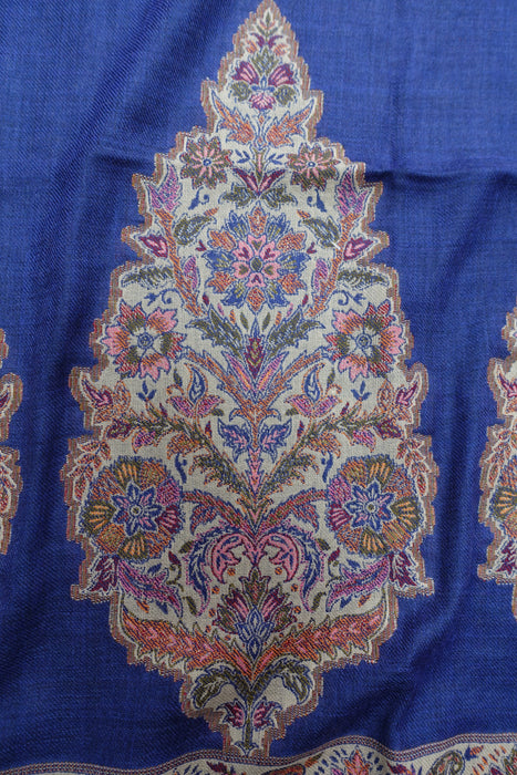 Blue Wool Embroidered Winter Shawl - New