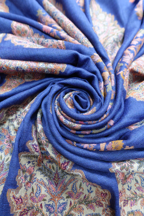 Blue Wool Embroidered Winter Shawl - New