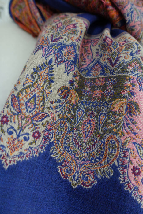Blue Wool Embroidered Winter Shawl - New
