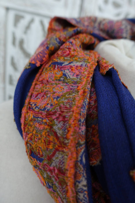 Blue Wool Embroidered Winter Shawl - New