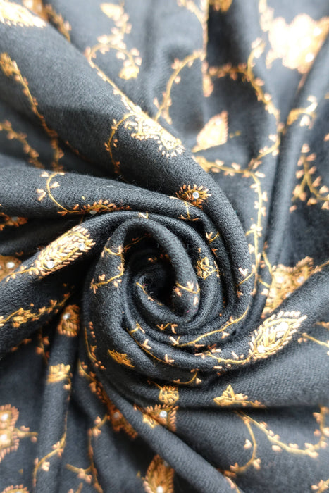 Black Wool Embroidered Winter Shawl - New