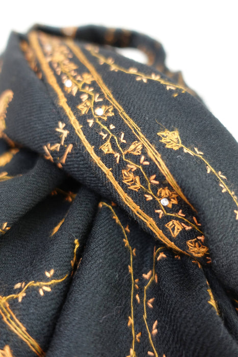 Black Wool Embroidered Winter Shawl - New