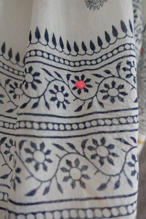 White Cotton Paisley Printed Dupatta - New