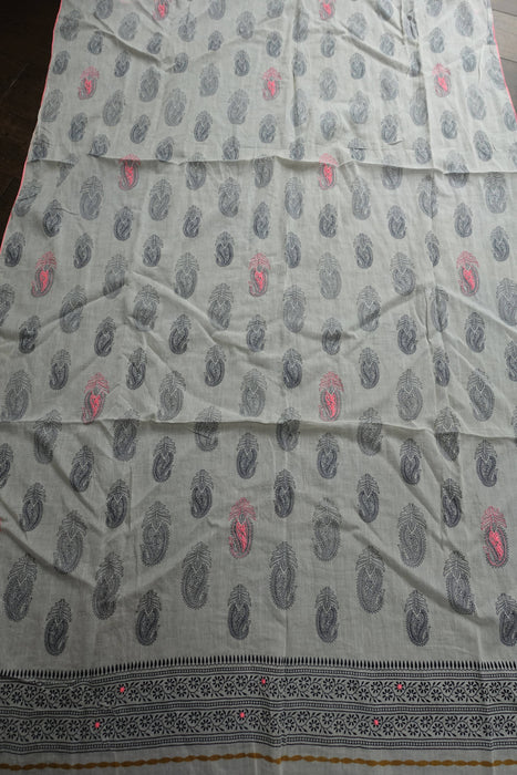 White Cotton Paisley Printed Dupatta - New