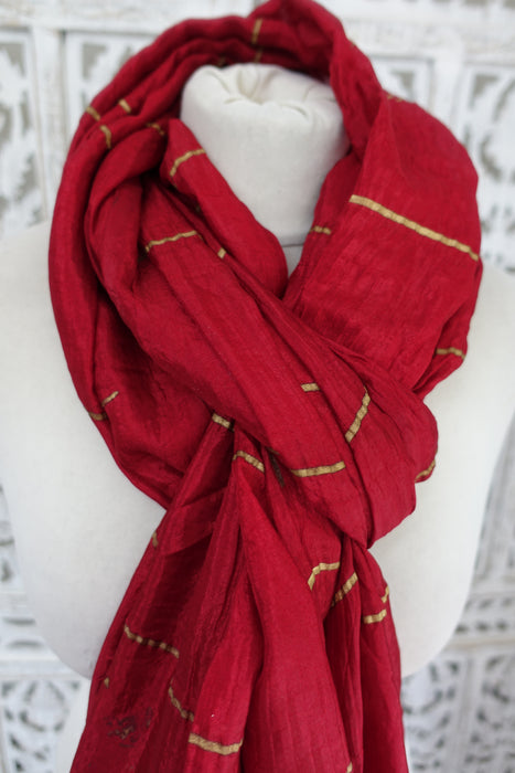 Crushed Red Silk With Gold Blocking - New