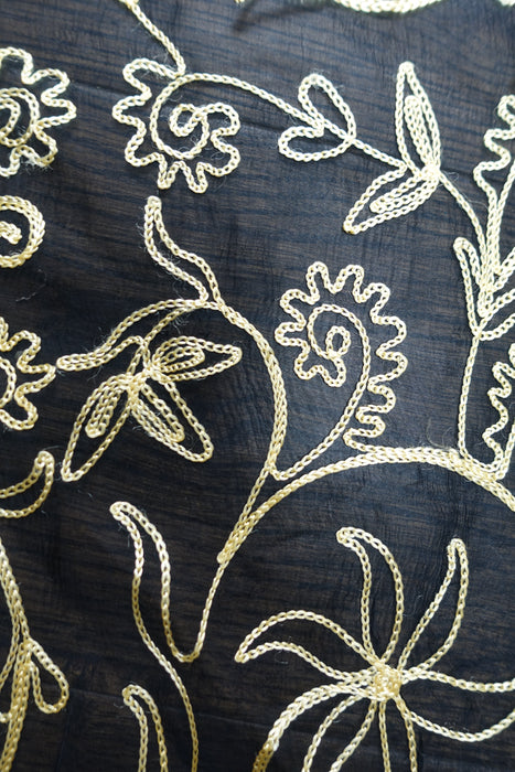 Black Chiffon Embroidered Vintage Dupatta - Preloved