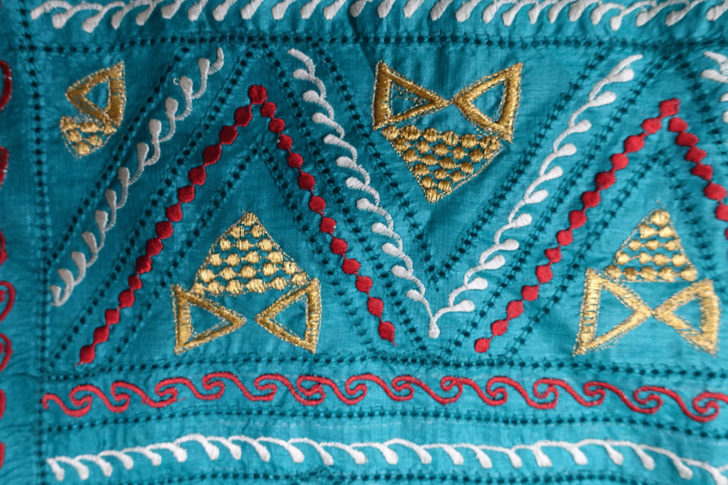 Teal Jade Tissue Silk Embroidered Vintage Dupatta - New