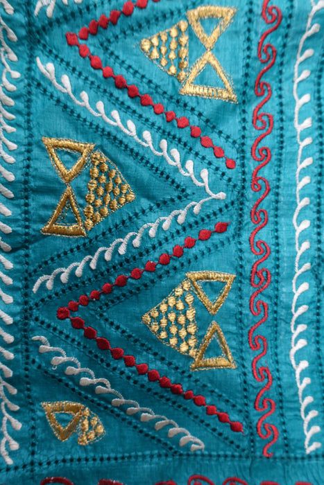 Teal Jade Tissue Silk Embroidered Vintage Dupatta - New