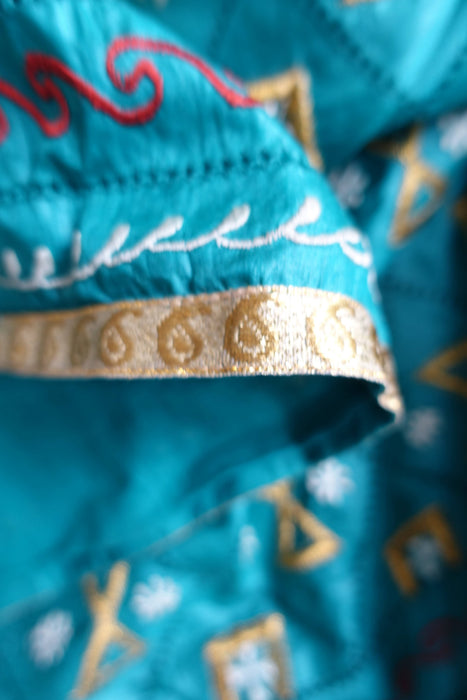 Teal Jade Tissue Silk Embroidered Vintage Dupatta - New