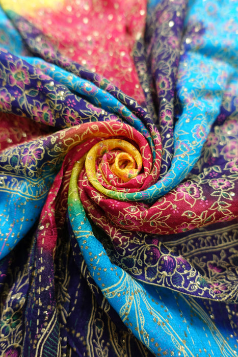 Multicoloured Vintage Glitter Printed Dupatta - New